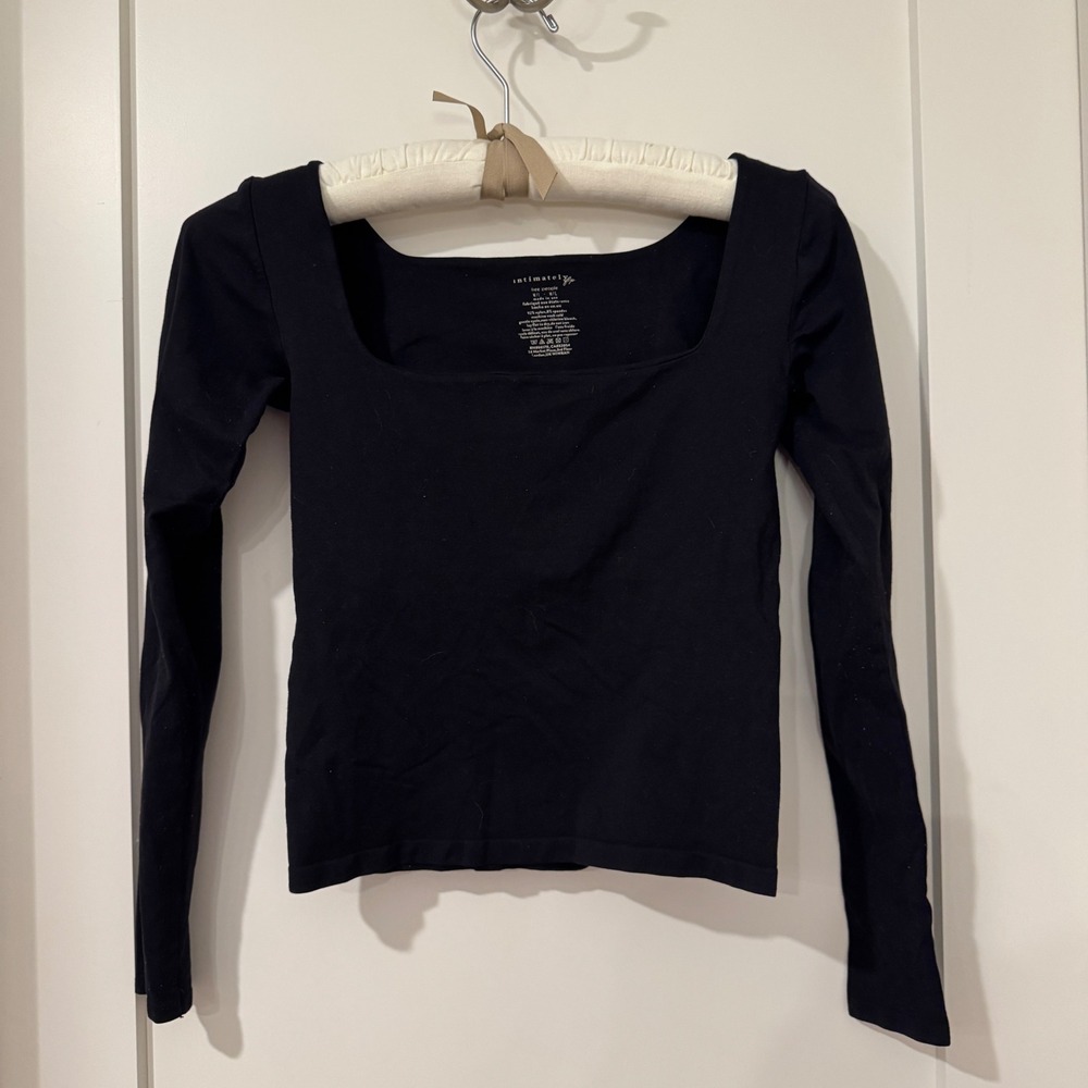 Intimately Free People Black Square Neck Seamless Long Sleeve Top Size M/L